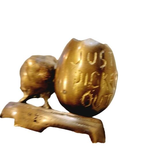 Brass Toothpick Holder Just Picked Out Embossed Stamp - Picture 2 of 7